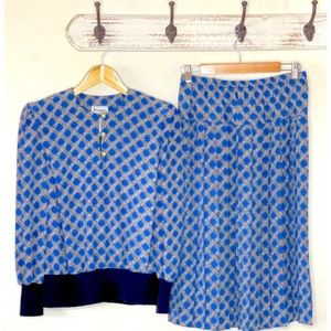 Vintage Evanna Petite Blue Patterned Skirt Set